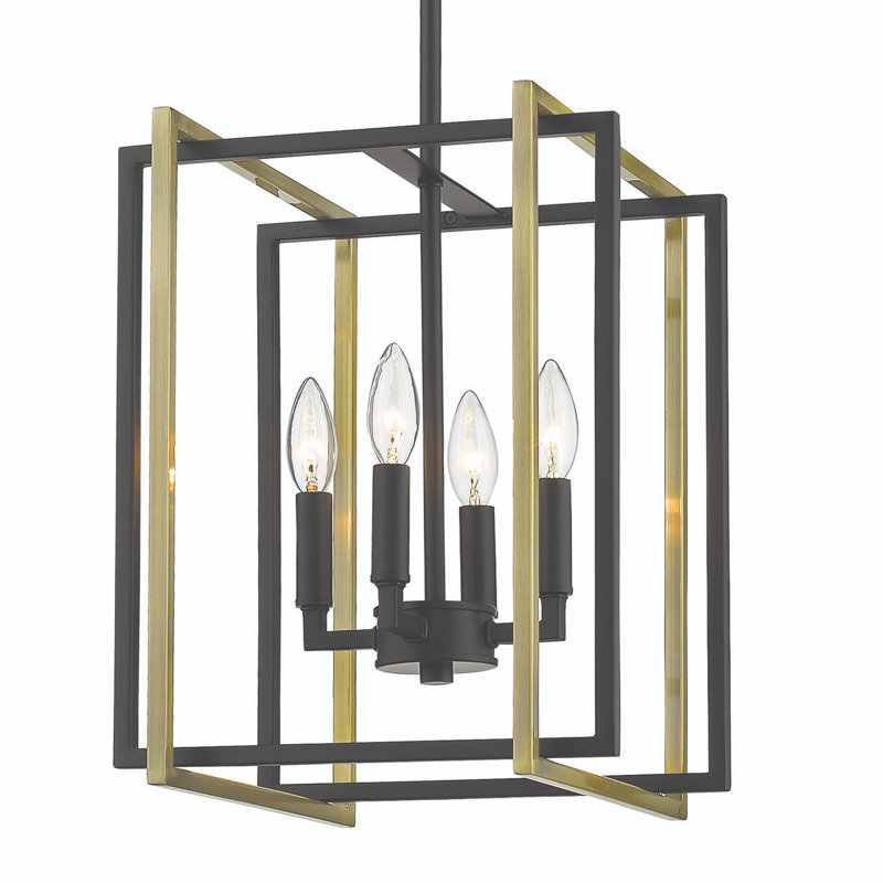 Luminaire suspendu rectangulaire 4 lumières Isiah, Laiton vieilli
