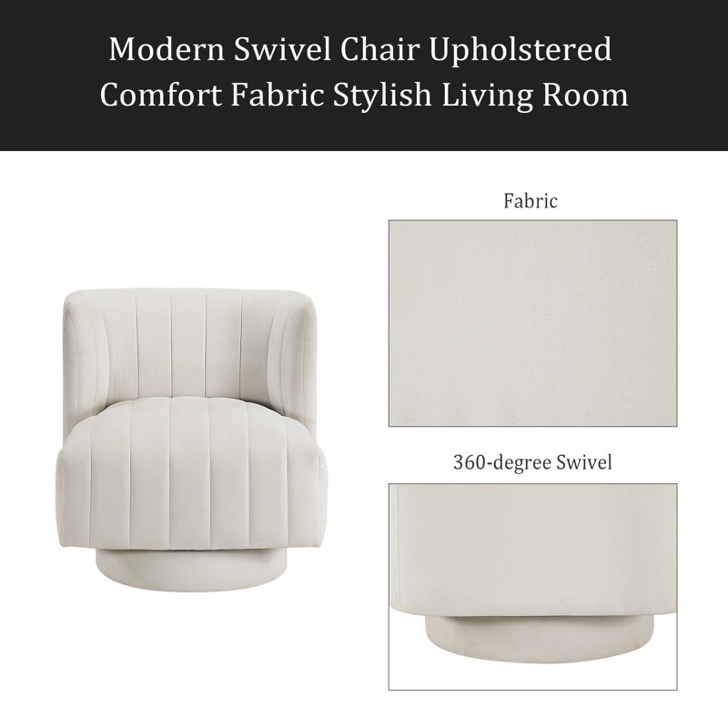 Chaise pivotante moderne rembourrée en tissu confortable pour salon 1 pièce, Beige