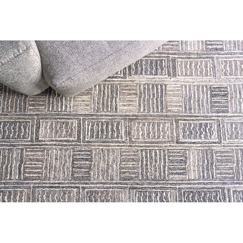 Naturals Hand Tufted Geometric Area Rug in Charcoal/Ivory/Silver, Rectangle 12' x 15'