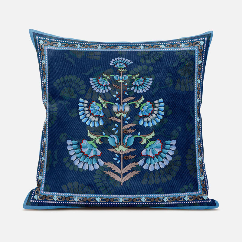 Polyester Throw Square Pillow Cover & Insert, Blue/Brown, 16" x 16"