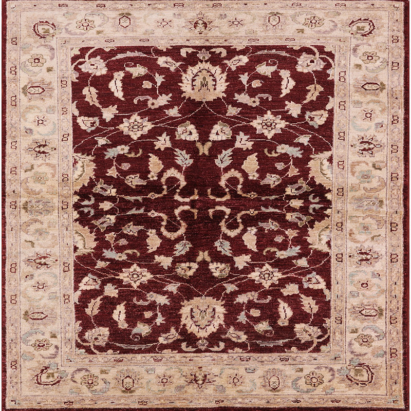 Tapis oriental rouge / beige Barkev, Carré 5 pi