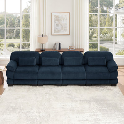 132" Modern Upholstered Sofa with Four Pillows Included