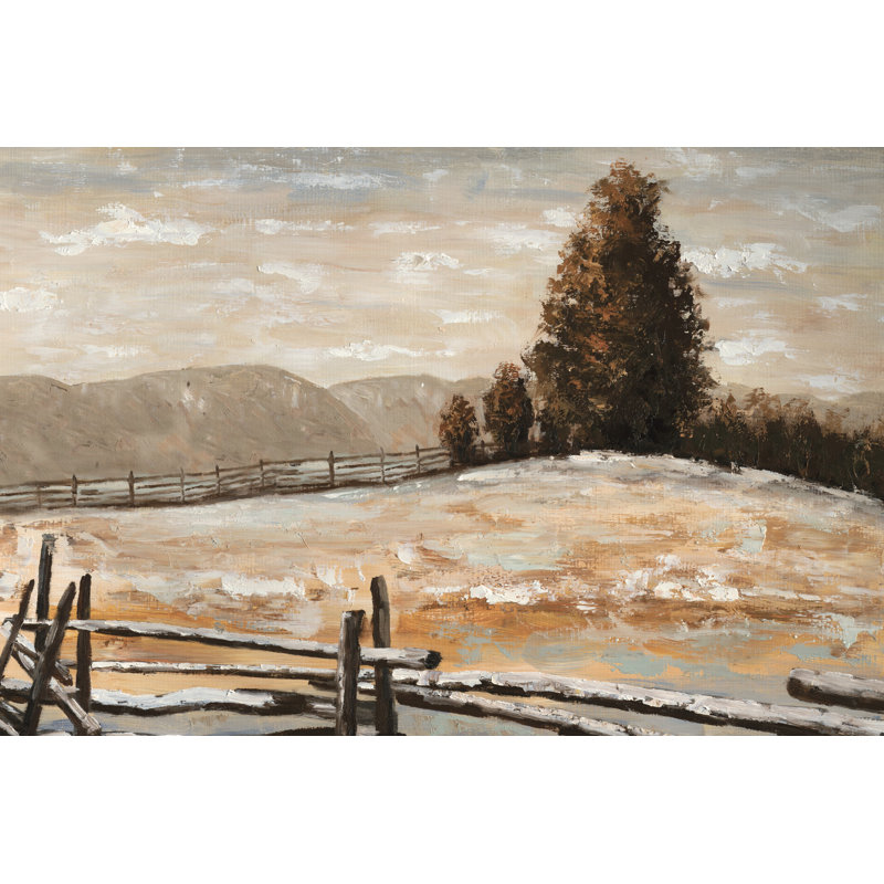 Fence And Field - Wrapped Canvas Painting, 30cm H x 46cm W x 3.8cm D