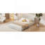 Grand lit plateforme tapissier avec tissu en velours, lit au sol avec cadre uni, beige-274636742