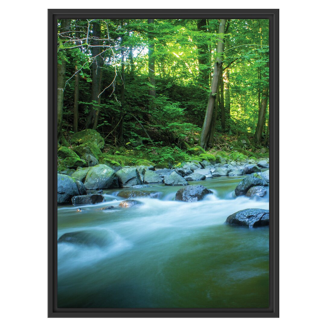 Gerahmtes Wandbild FlussWald mit Steinen