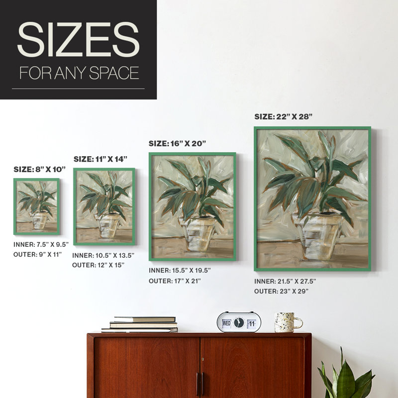 Impressionist Houseplant II Framed Print - Solid Wood, 30" H x 24" W, Green