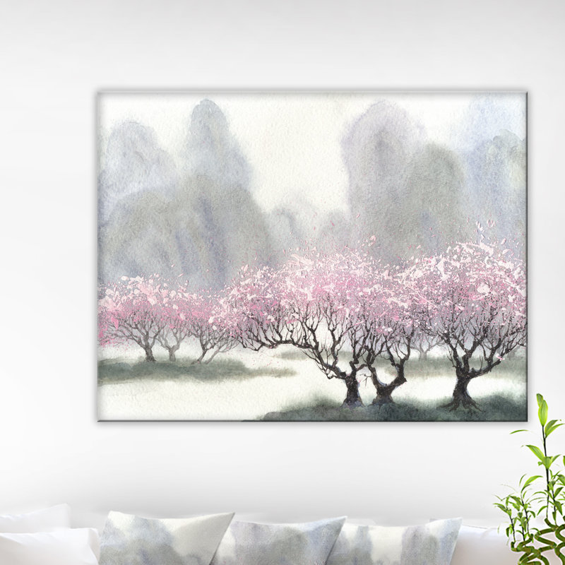 «Flowering Trees at Spring Landscape», reproduction d'art sur toile tendue, H 8 po x l 12 po x P 1 po, Toile tendue