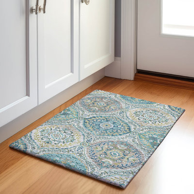 Tapis bleu sarcelle lavable à la machine intérieur / extérieur Xhevrie