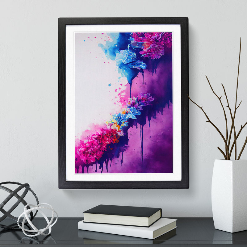 Flowers Dripping Paint No.4 Abstract - Single Picture Frame Print, 64cm H x 46cm W, Black