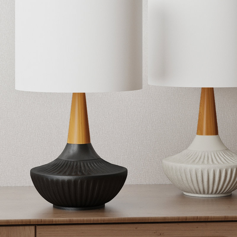 Lampe de table simple en bois massif céramique de 23 po Britt , Blanc