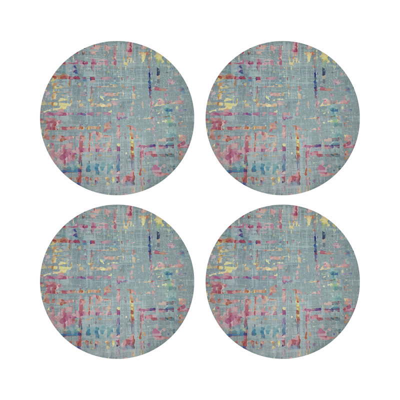 Coco Pink Vegan Leather Round Coasters, Bleu