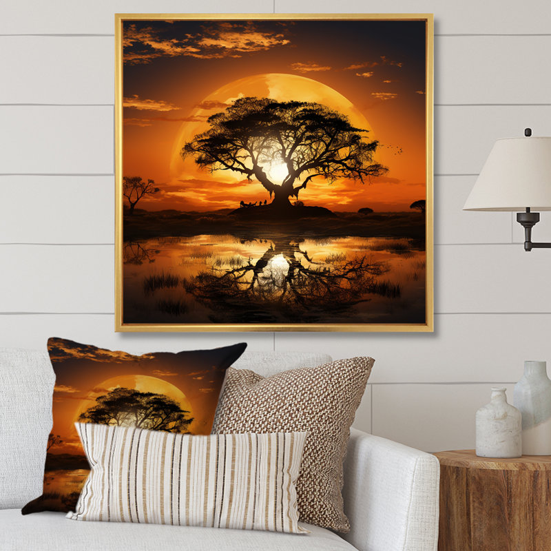 Arbre africain harmonieux 2 - art mural arbre, H 30 po x l 30 po, Or