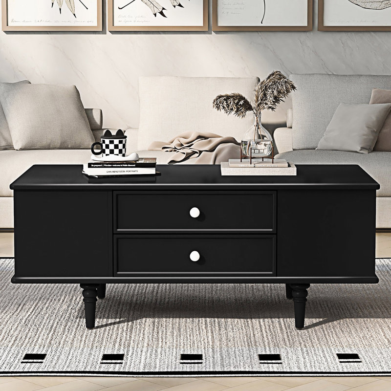 Rectangle Wood Coffee Table With Storage, Black