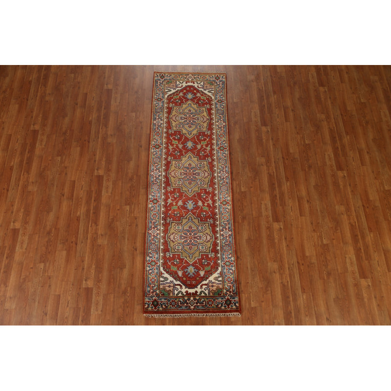 Tapis de couloir rouge fait à la main 3 x 8 po