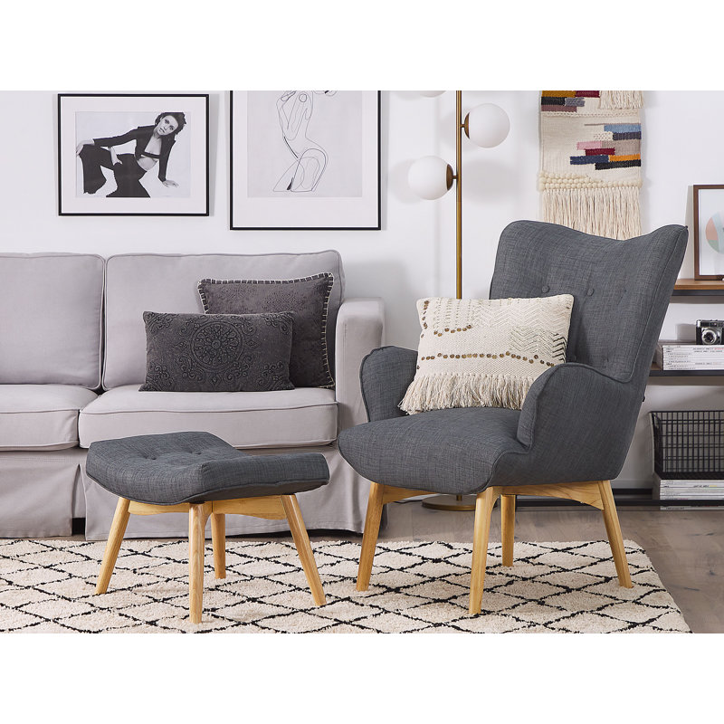 Linda Upholstered Armchair with Footstool, Dark Grey