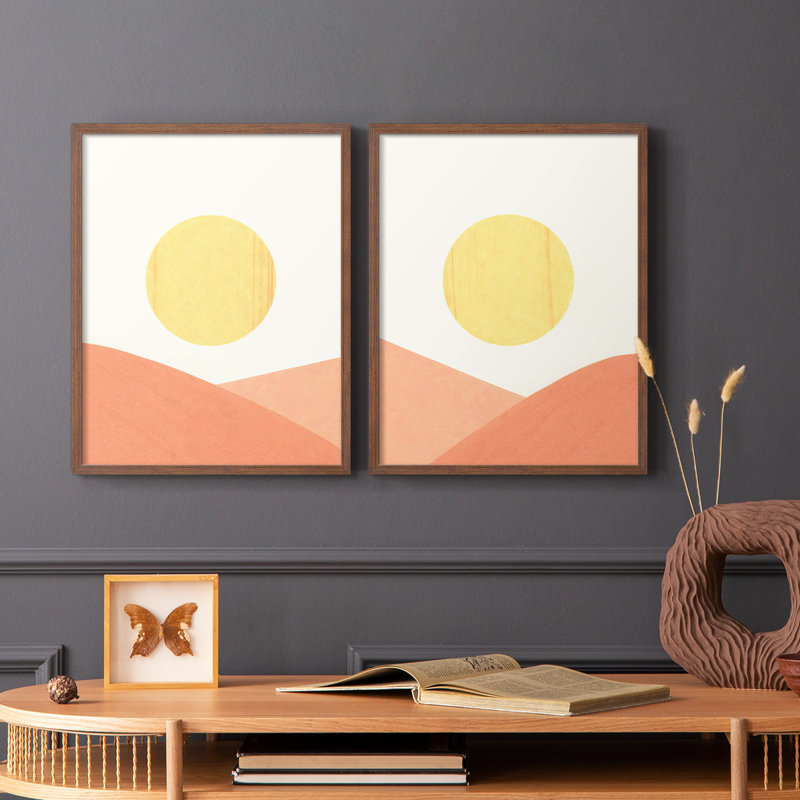 Simple Boho Sun I - impression encadrée de qualité supérieure - prête à être accrochée - aucun clou requis - aucun clou requis