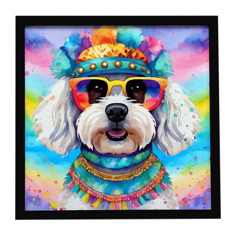 Bichon Frise Hippie Dawg Framed Metal Print