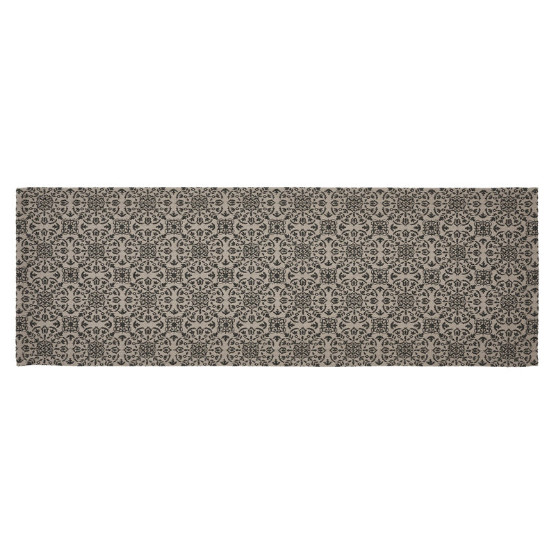 Natural Black Cotton Blend Medallion Table Runner, 12x36 inches