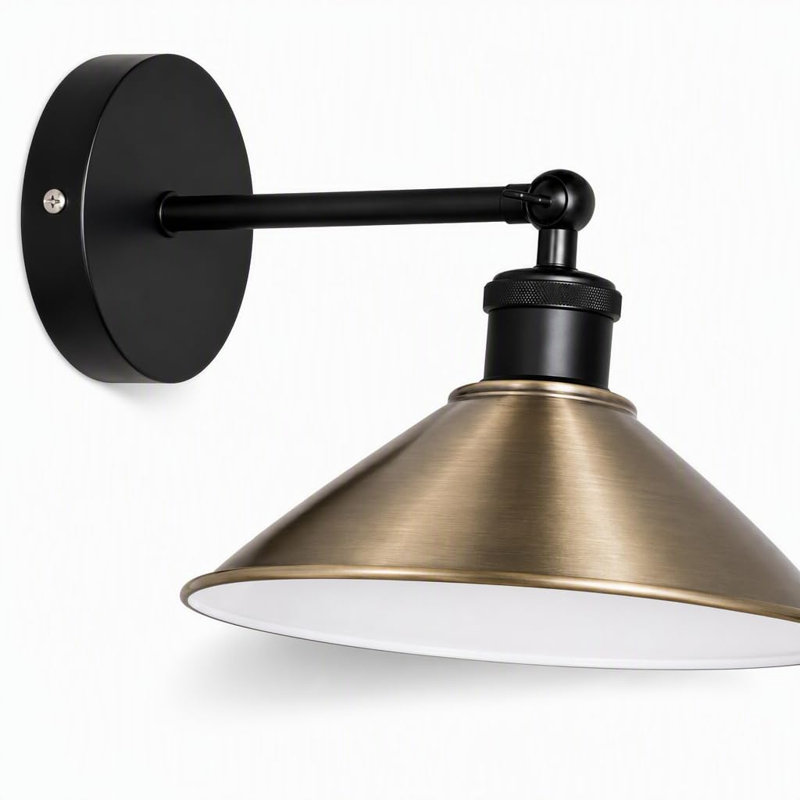 Industrial Adjustable Wall Sconce with Conical Shade, Green Brass