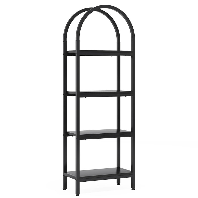 70.86" Tall 4-Tier Black Industrial Arched Open Bookshelf Storage Rack For Office, Bedroom, Kitchen