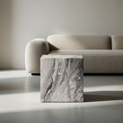 Elevate Your Living Space With This Modern MDF Coffee Table, Which Showcases Gray Textured Patterns. It Is Characterized By Stylish Design.