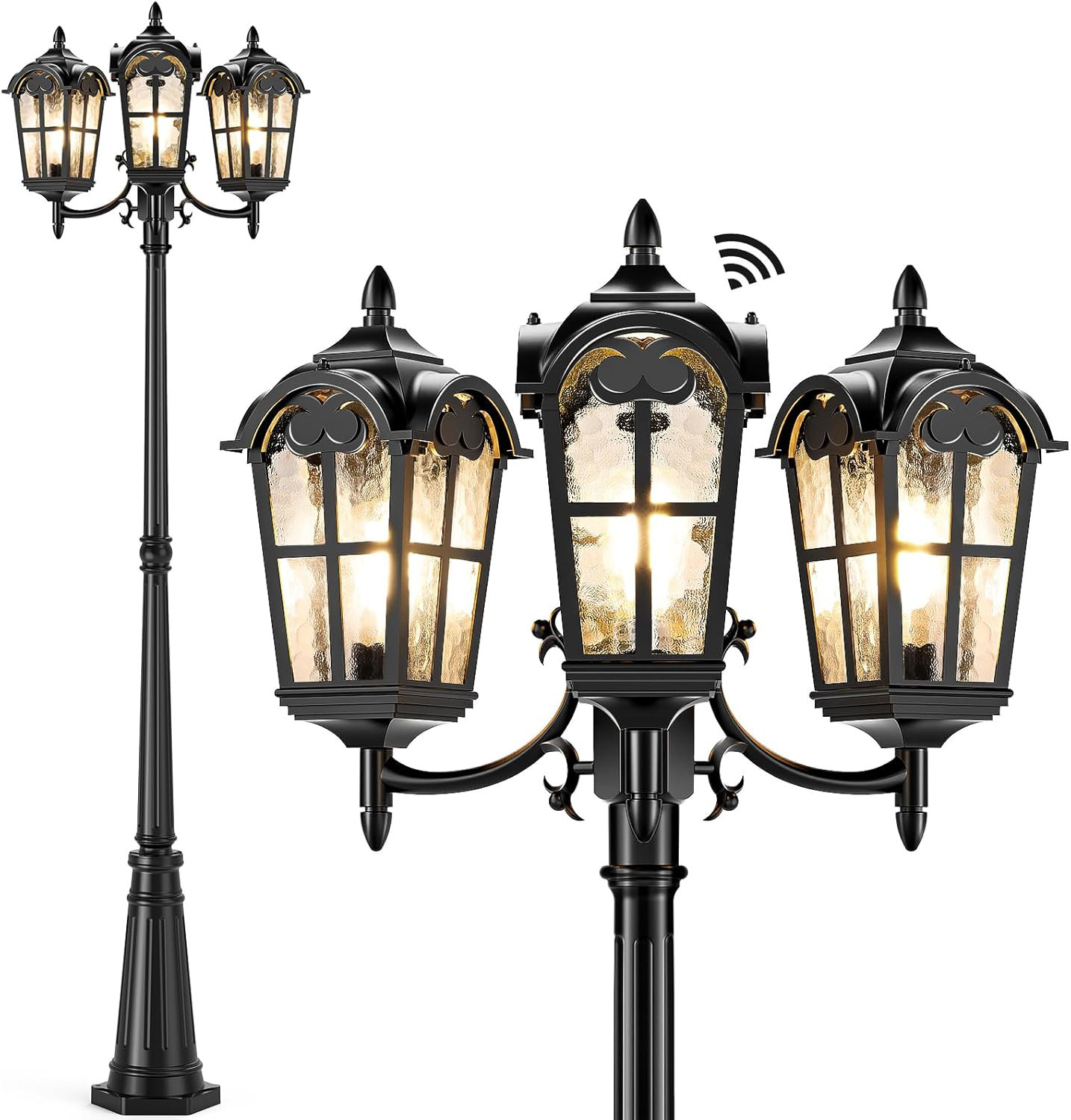 Alcott Hill Dusk To Dawn Outdoor Post Lights, Black 3-Head Aluminum ...