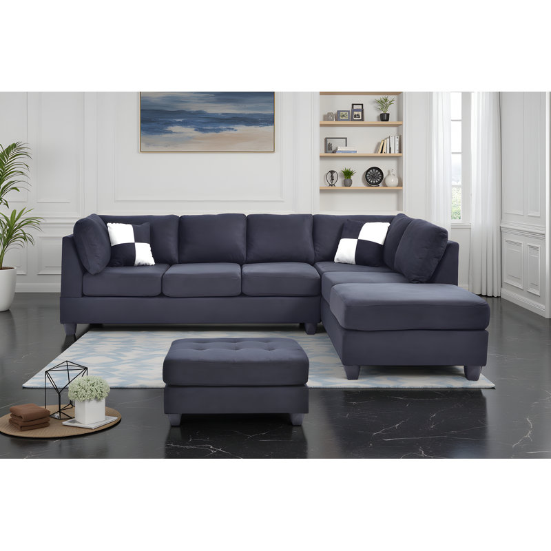 Canapé modulaire avec repose-pieds Radwa, Noir, noir, noir, noir