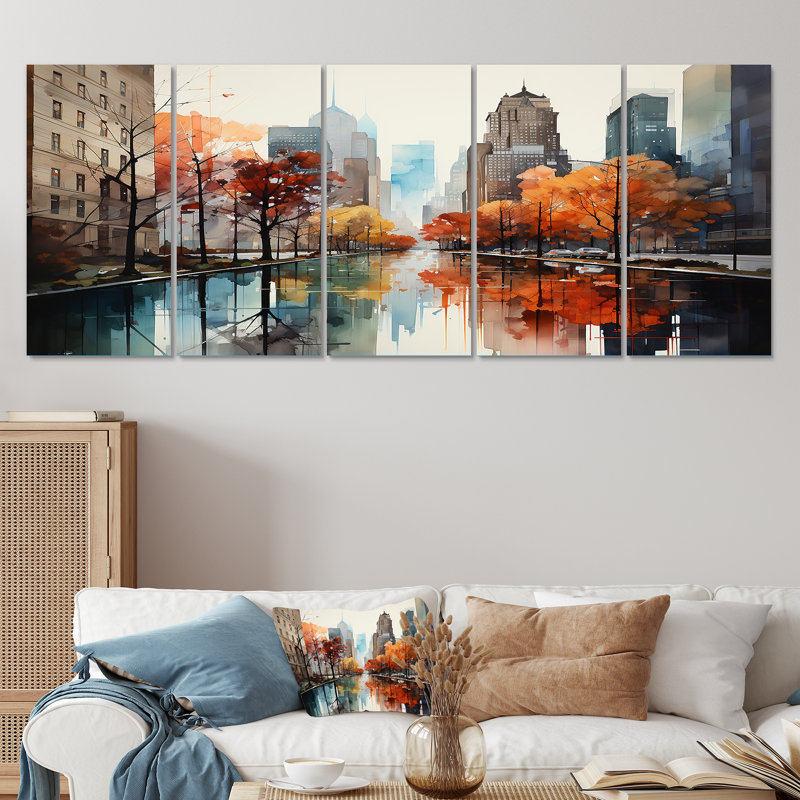 «Autumn New York City Breeze I, 5 pièces», 5 pièces, H 28 po x l 60 po