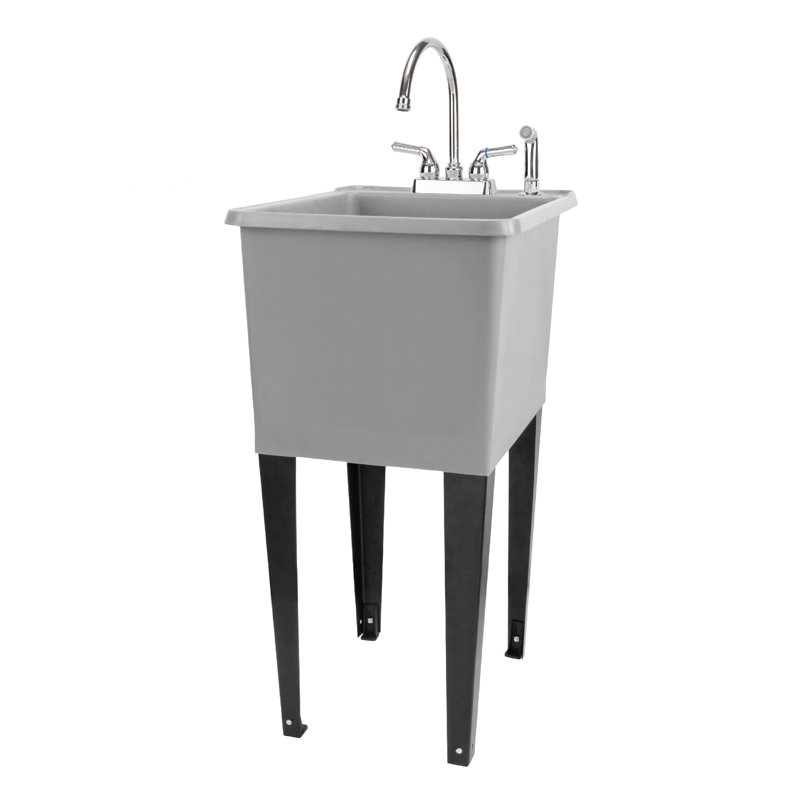 Évier à lessive autoportant avec robinet L 23,25 po x l 17,75 po, Gris, Chrome