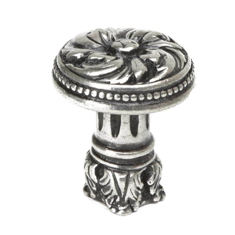 Acanthus & beaded knob with column base Rosette style in Satin, Silver