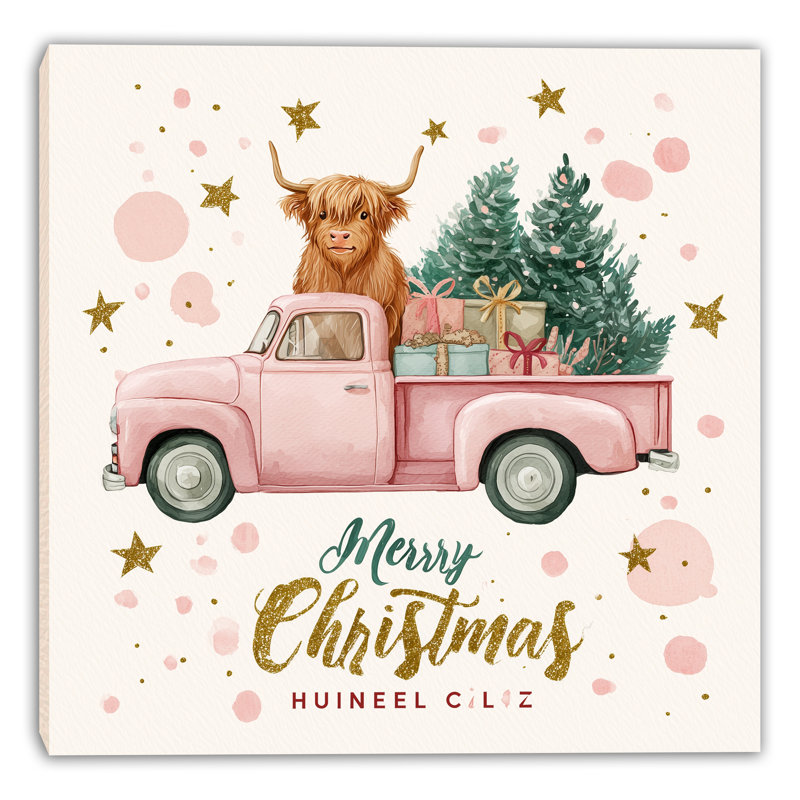 Art mural sur toile Highland Cow in Pink, H 40 po x l 40 po