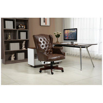 Fauteuil de bureau de direction - Fauteuil de bureau ergonomique inclinable en cuir polyuréthane à haut dossier avec rembourrage épais, hauteur réglable, roulettes à roulement lisse - Brun