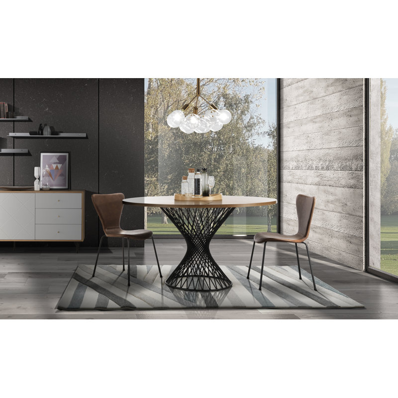 Isaak Oak Round Metal Base Dining Table