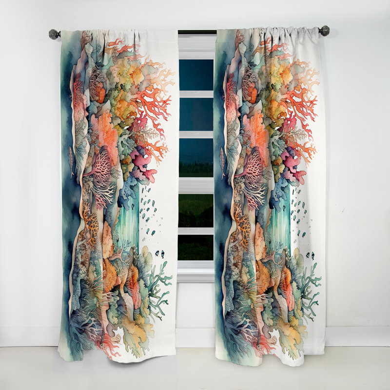 Vibrant Coral Reef II - Rideau de plage moderne - Velours obscurcissant - 1 panneau, L 52 po x L 120 po