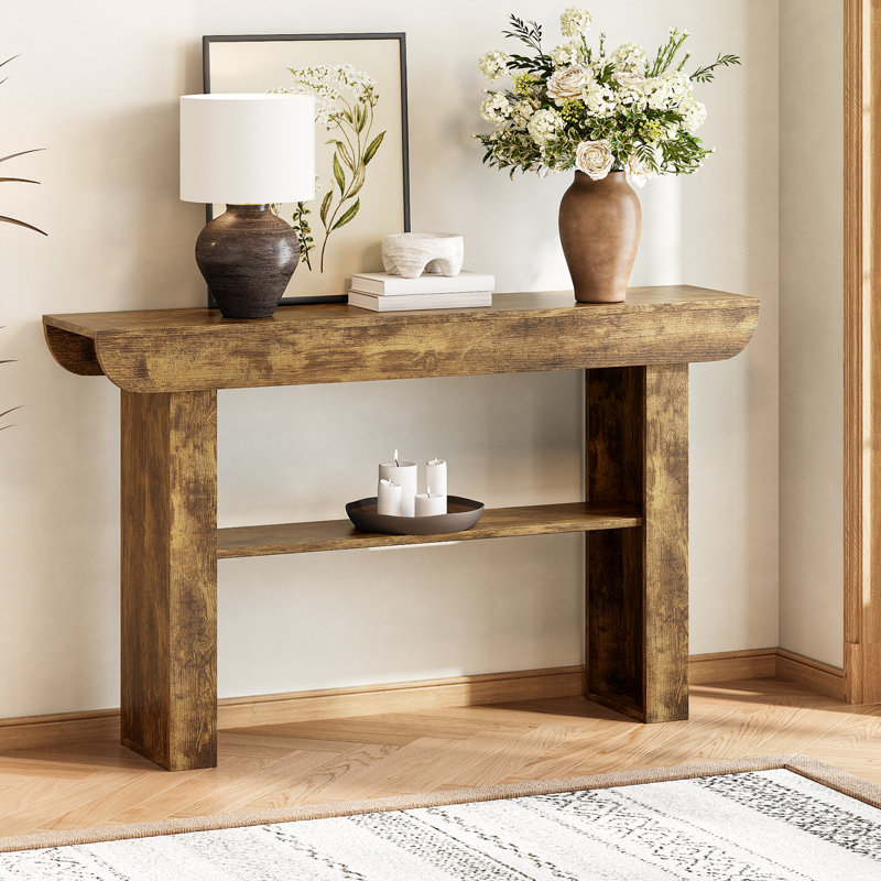 55" Farmhouse Console Table,Wooden Narrow Long Entryway Foyer Table, Brown
