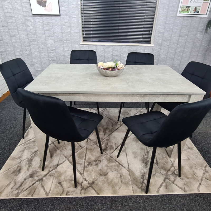 Amiela 6 - Person Dining Set, 75cm H x 140cm W x 80cm D, 7 Pieces: Table,6 Chairs, Black