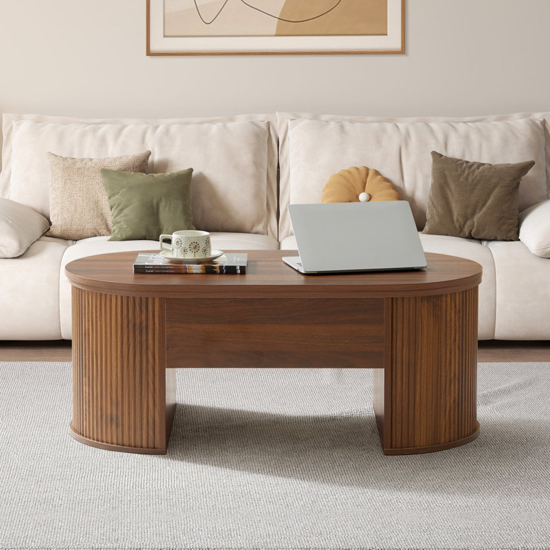 39.37'' W Oval Lift Top Coffee Table With Storage, Walnut