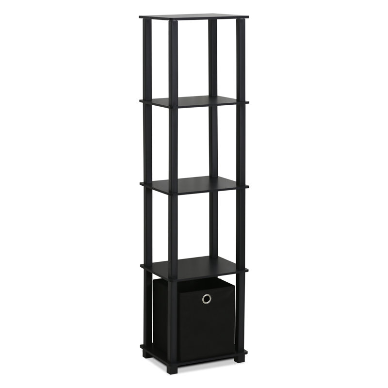 Evianna Shelving Unit Bookcase with Fabric Bin, Black
