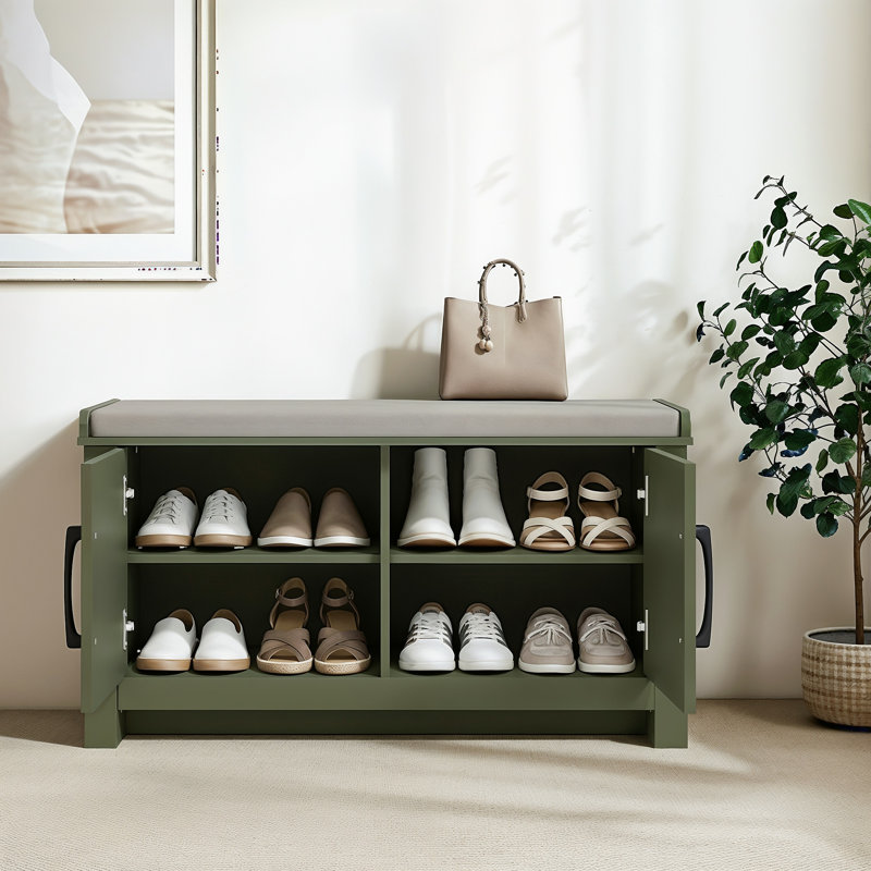 Limestone 2 Door Shoe Storage Bench, Kale Green