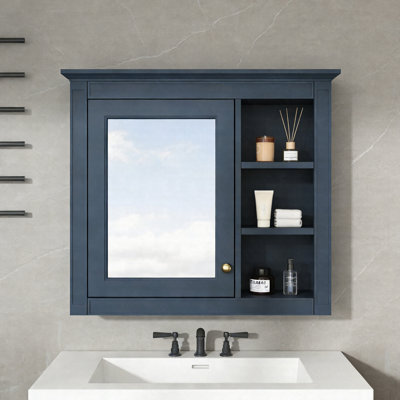 30'' X 28'' Wall-Mounted Bathroom Medicine Cabinet With Mirror, 3 Open Shelves, Modern Storage Cabinet