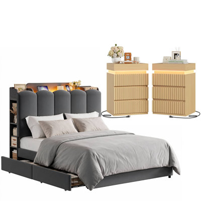 Ensemble de chambre à coucher 3 pièces, gris