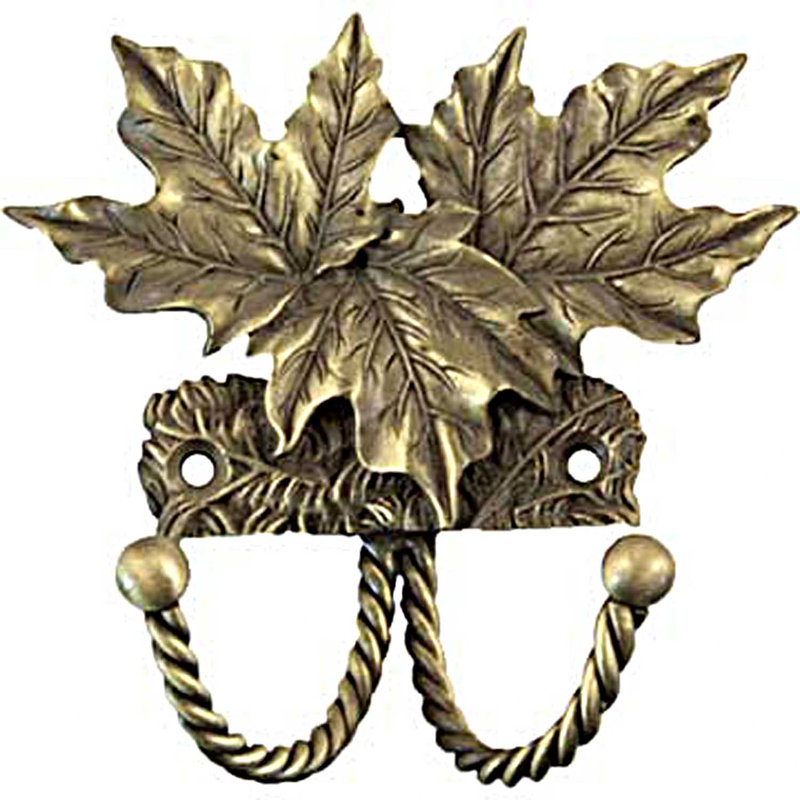 Crochet décoratif pour feuille d’érable murale, Laiton antique