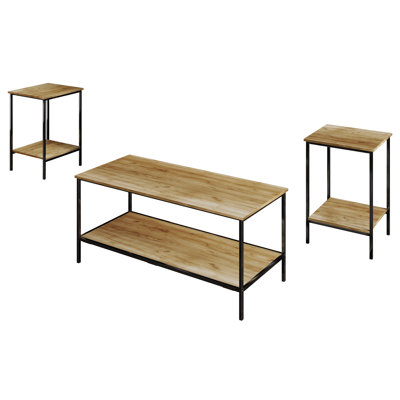 3 PCS METAL COFFEE TABLE SET IN LIGHT OAK