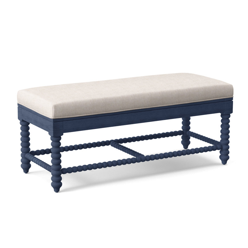 Lind Island Upholstered Bench, Sunbrella Blue Pinstripe; 6205-64, Nickel Finish