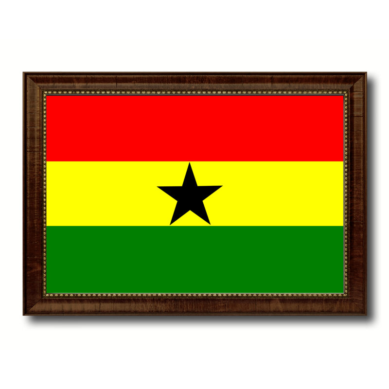 Drapeau du ghana sur toile, H 19 po x l 27 po x P 1 po, Encadrement brun