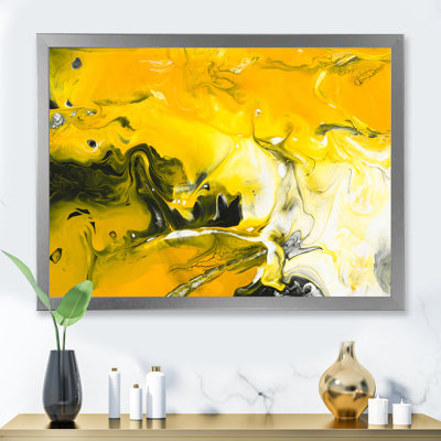 " Yellow Black And White Liquid Art V " Painting Print