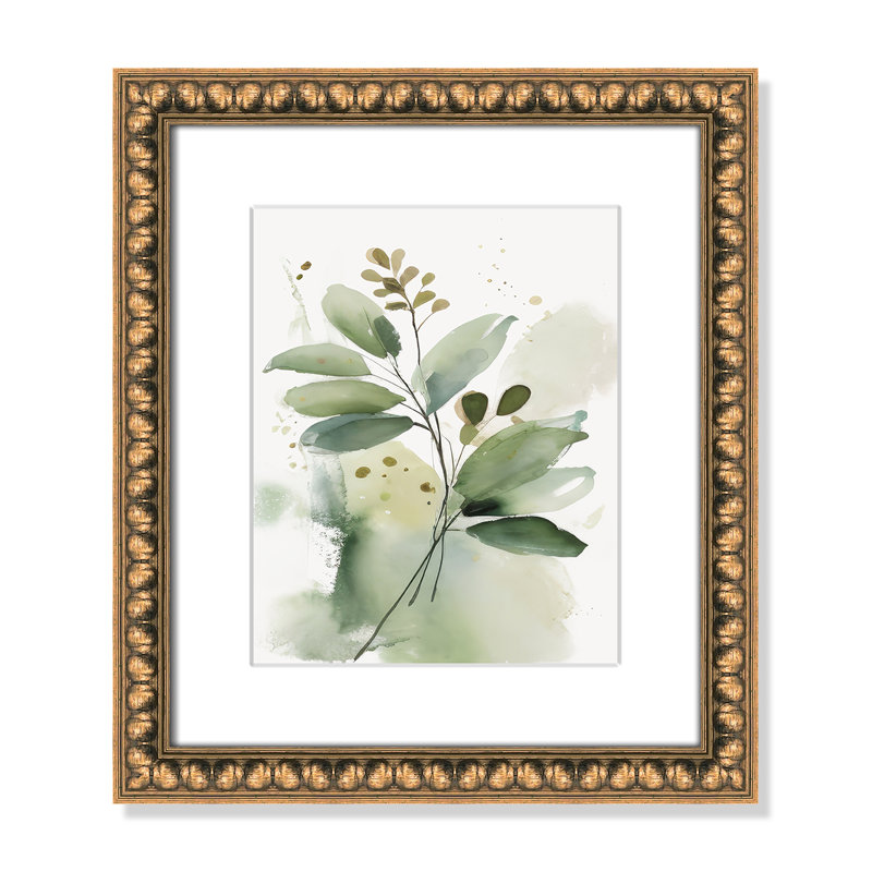 «Greenery Serenade I» par Irena Orlov, Matted Print, Perles de feuilles dorées, L 14 po x H 16 po
