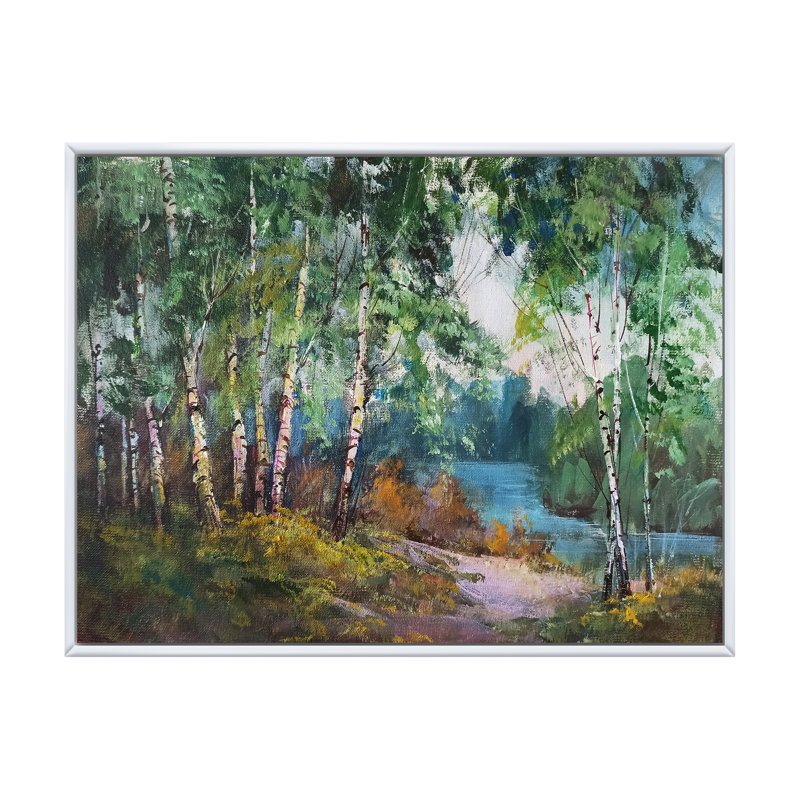 Forêt d'automne Birches - Décoration murale traditionnelle sur toile, H 24 po x l 36 po x P 1 po, Cadre flottant blanc