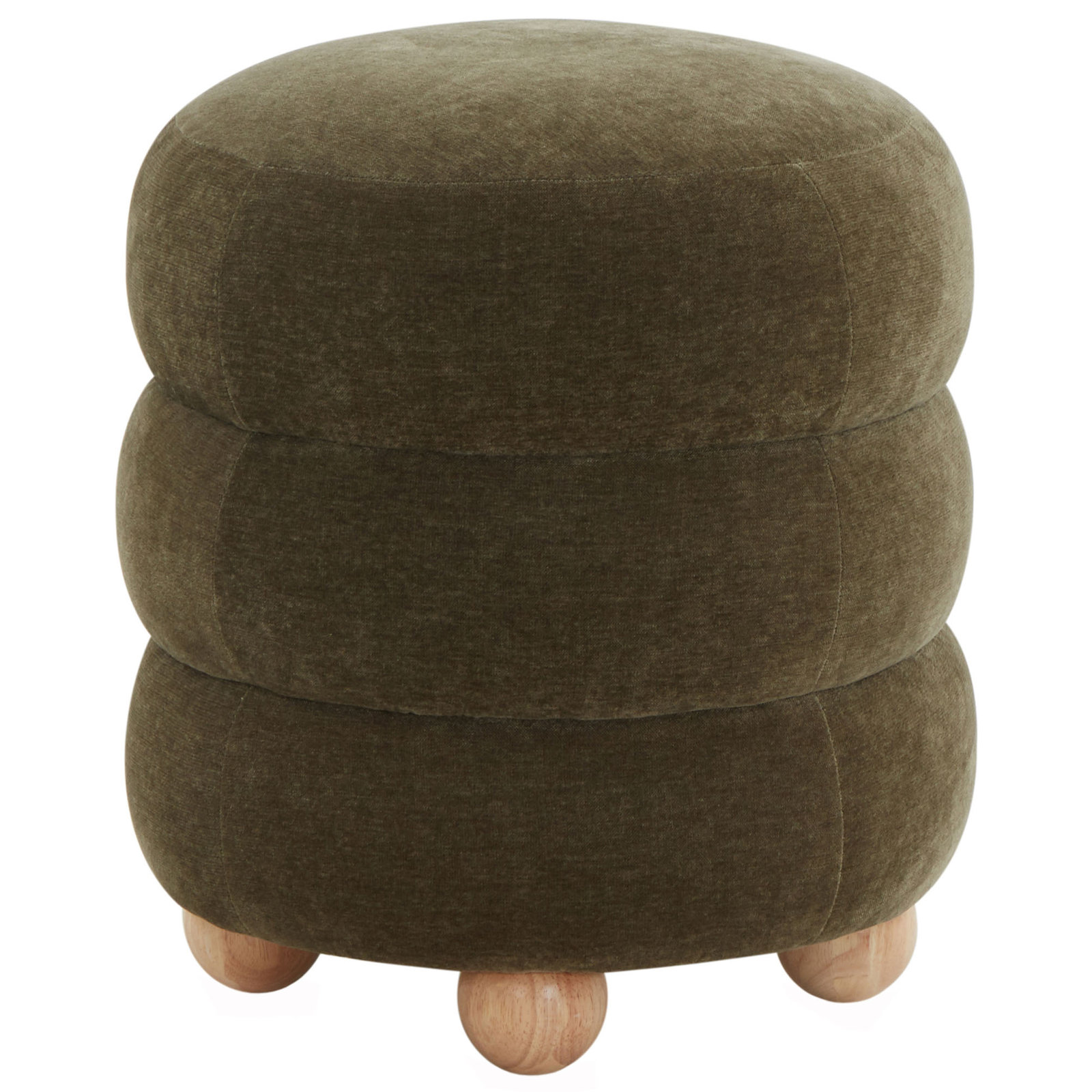 Vincente 17" Ottoman, Natural, Dark Olive Green Velvet
