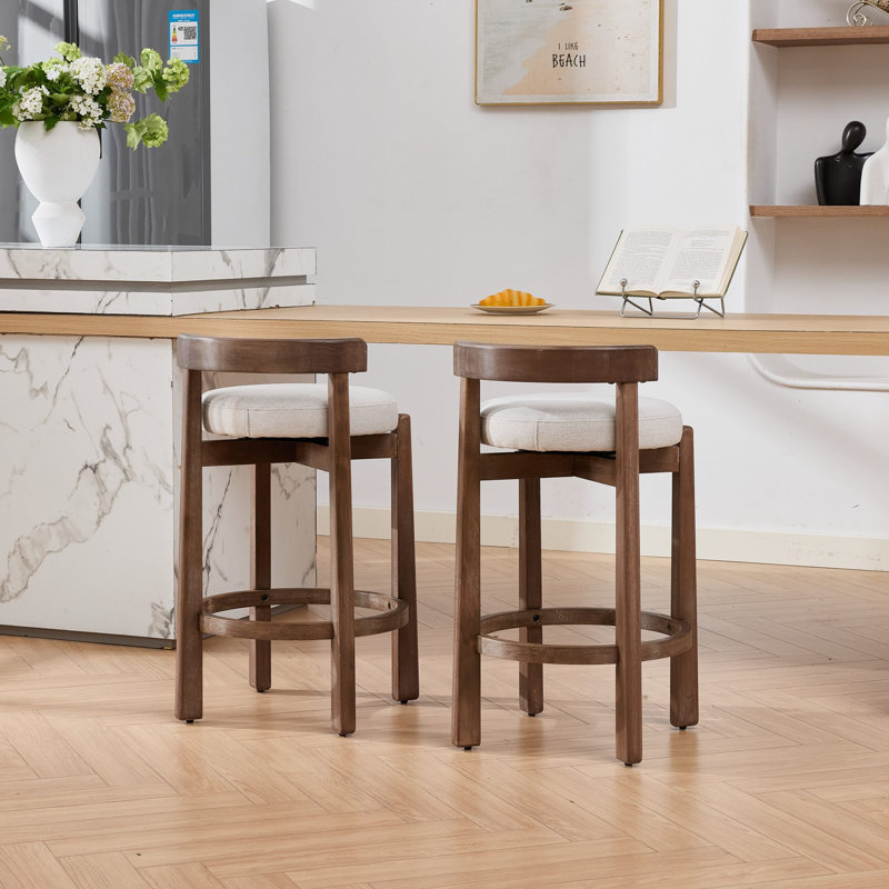 Ensemble de 2 tabourets de comptoir pivotants pour îlot de cuisine - Chaises de bar modernes de style Mid-Century avec dossier, assise de 26 pouces de hauteur, structure en bois massif et revêtement en lin doux